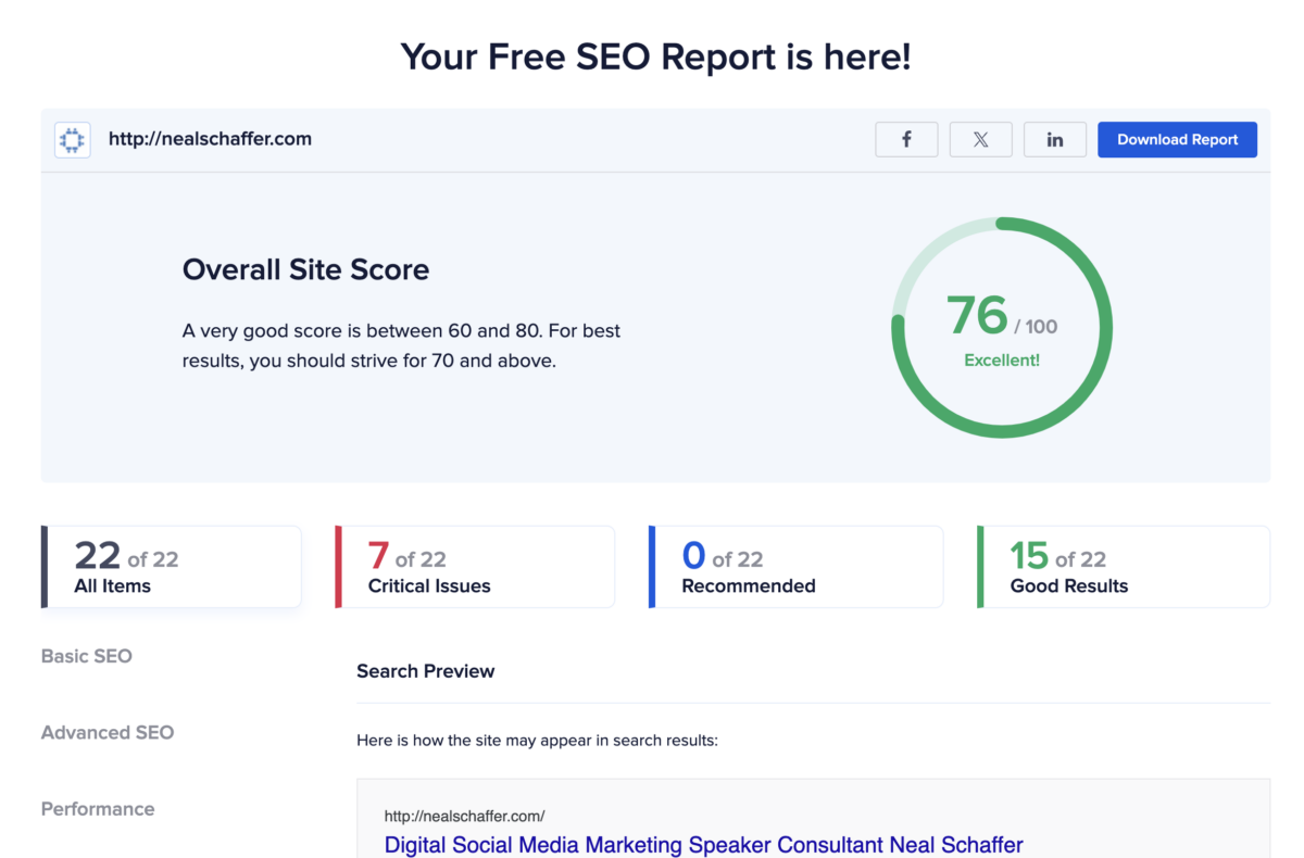 AIOSEO free seo report