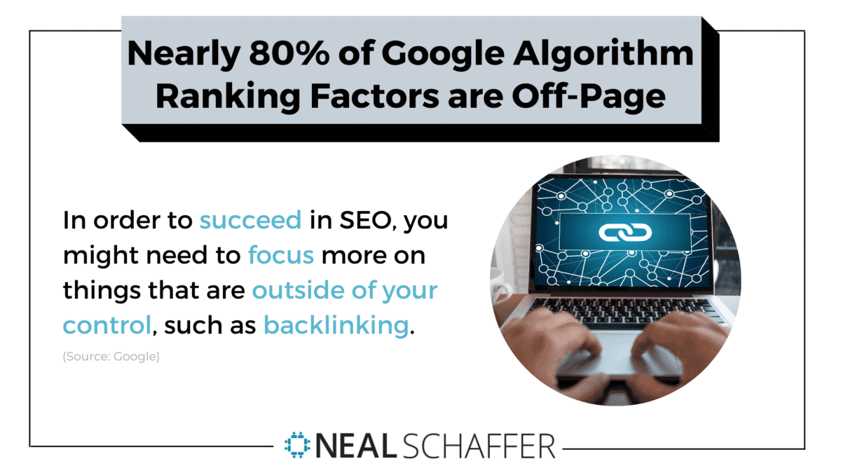 Google's public information indicates that nearly 80% of their algorithm counts factors which are not on the page. 