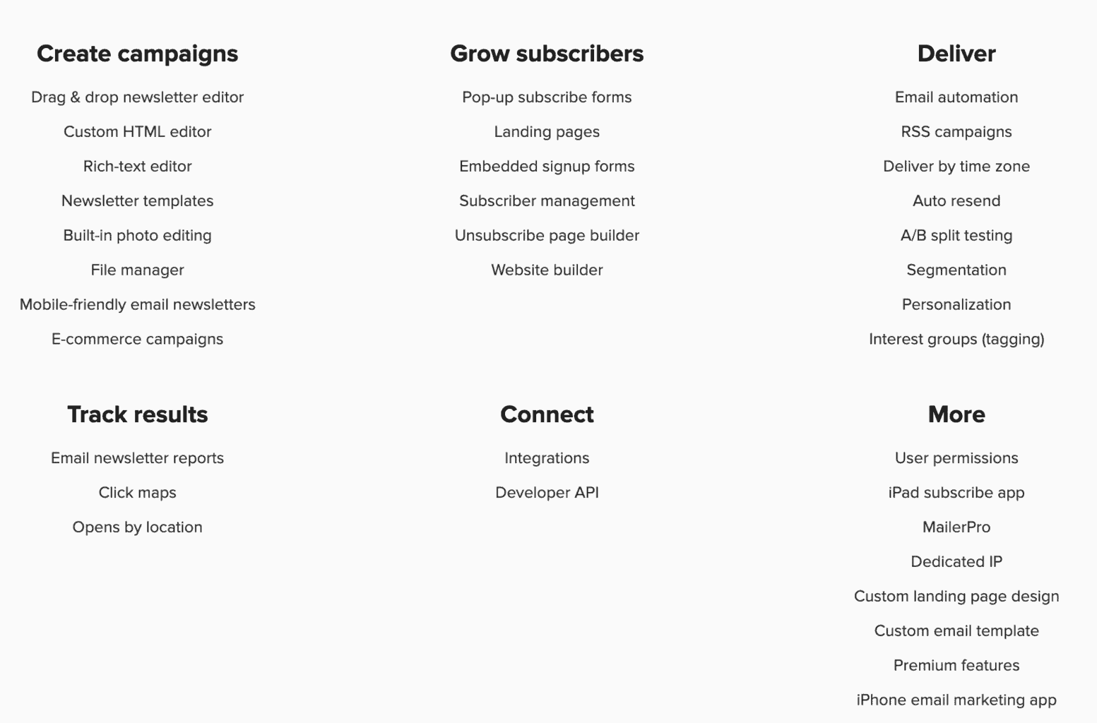 mailerlite features
