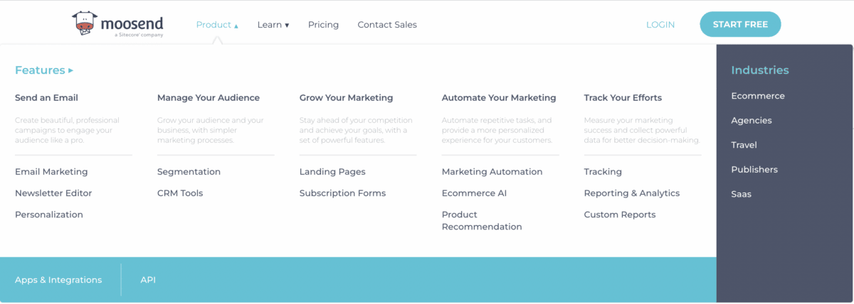 Moosend email marketing software features
