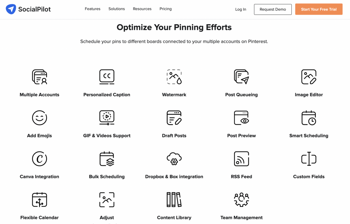 socialpilot pinterest features