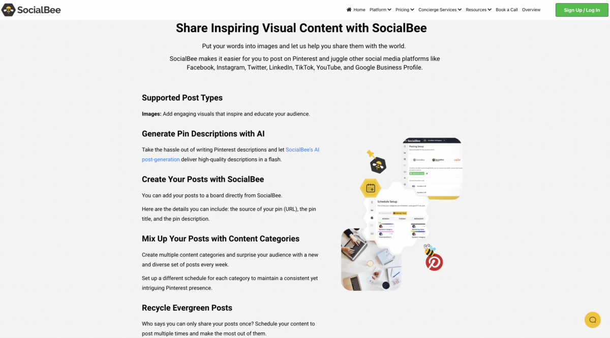 SocialBee Pinterest features
