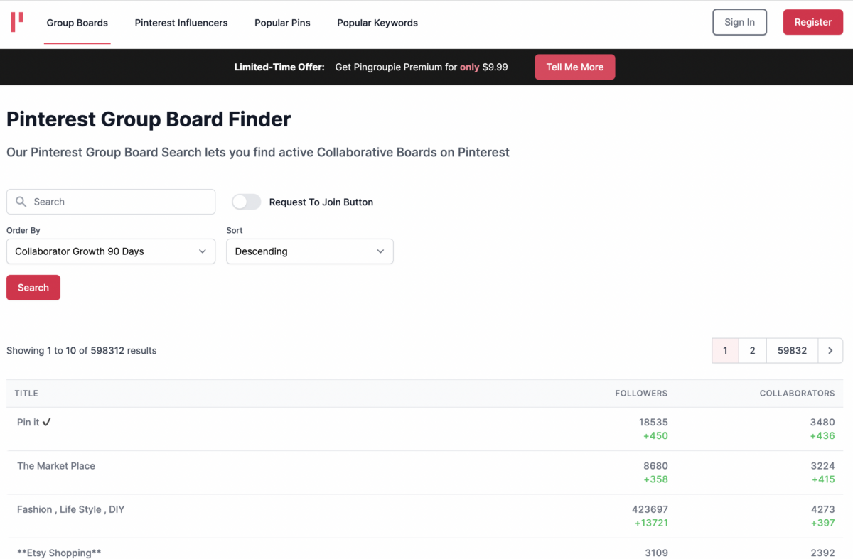 PinGroupie Pinterest Group Board Finder