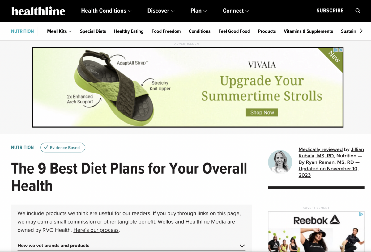 Healthline pillar page example