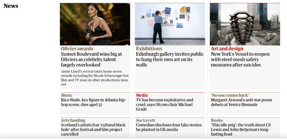 The Guardian homepage distributing link equity example