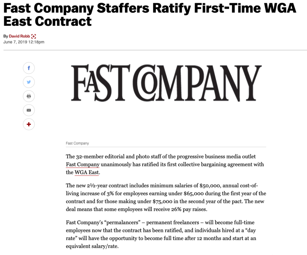 Fast Company ratifies contract